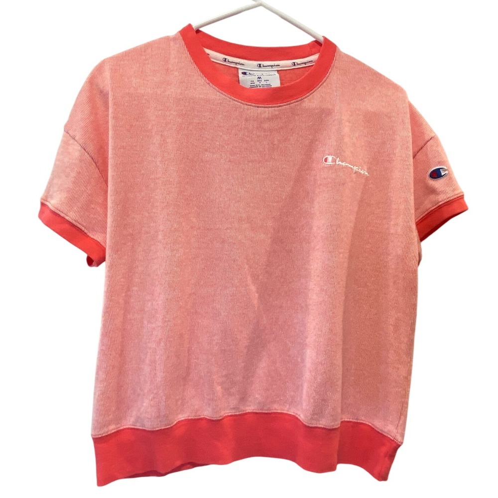 Vintage Champion Women's Medium Reverse Weave Crewneck Short Sleeve T-Shirt Pink